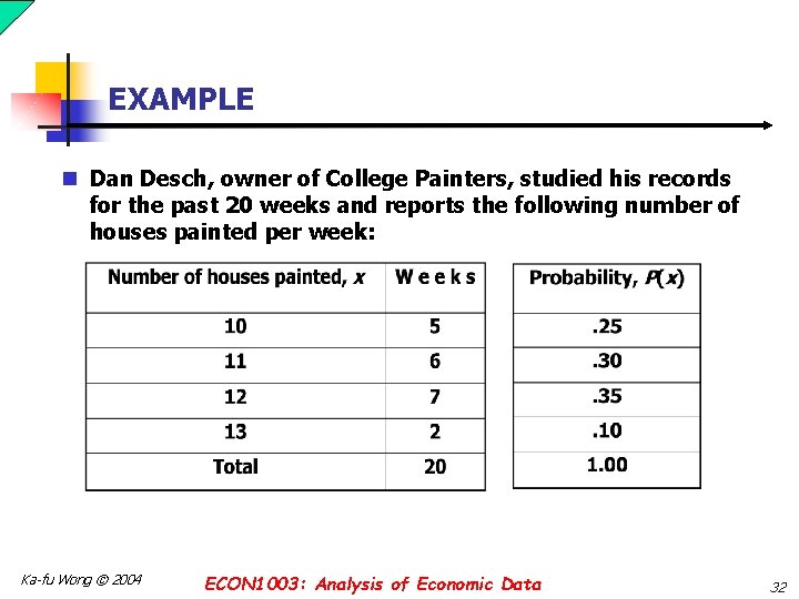 EXAMPLE n Dan Desch, owner of College Painters, studied his records for the past