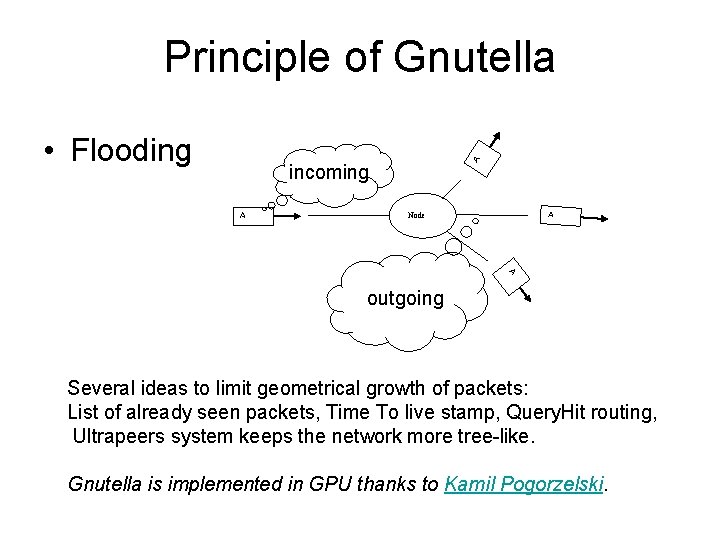  • Flooding A Principle of Gnutella incoming A A Node A outgoing Several
