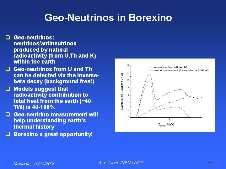 Geo-Neutrinos in Borexino q Geo-neutrinos: neutrinos/antineutrinos produced by natural radioactivity (from U, Th and