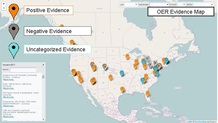 Positive Evidence OER Evidence Map Negative Evidence Uncategorized Evidence in service of The Open