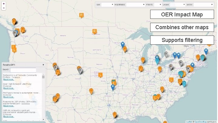 OER Impact Map Combines other maps Supports filtering in service of The Open University