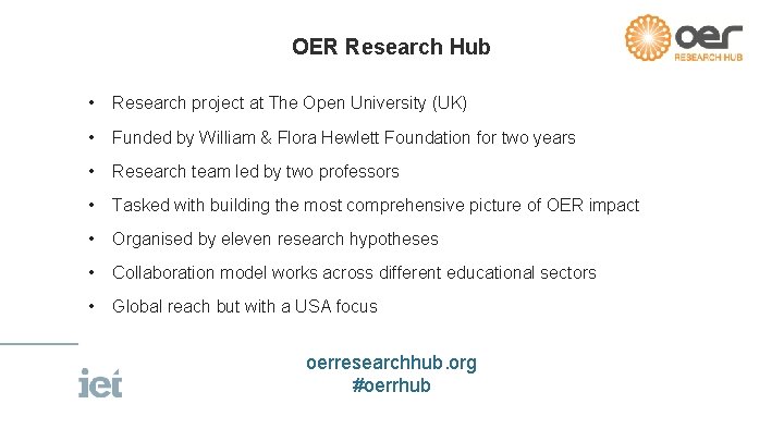 OER Research Hub • Research project at The Open University (UK) • Funded by