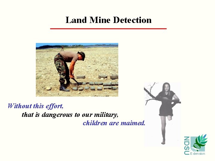 Land Mine Detection Without this effort, that is dangerous to our military, children are