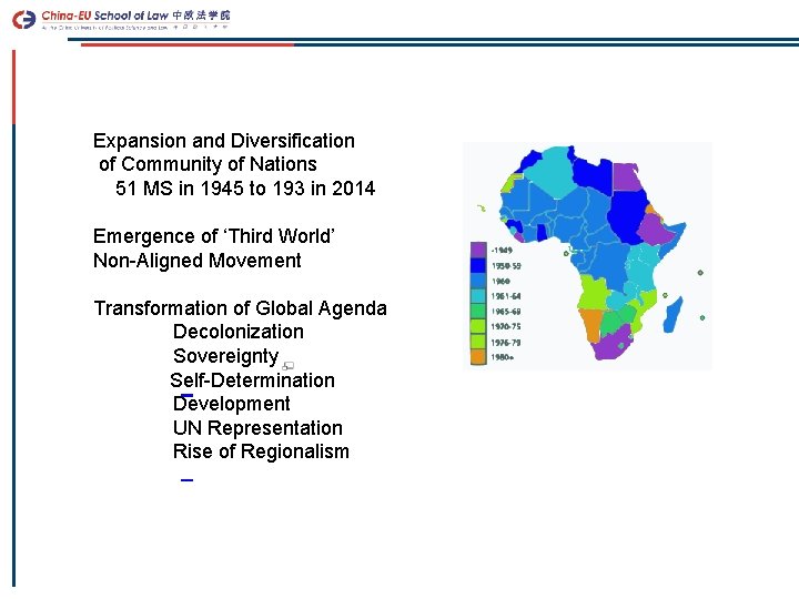 Expansion and Diversification of Community of Nations 51 MS in 1945 to 193 in