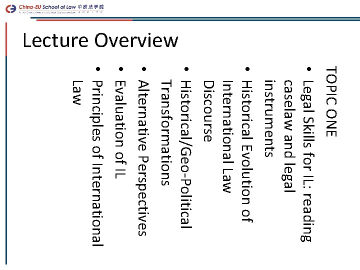 Lecture Overview TOPIC ONE • Legal Skills for IL: reading caselaw and legal instruments