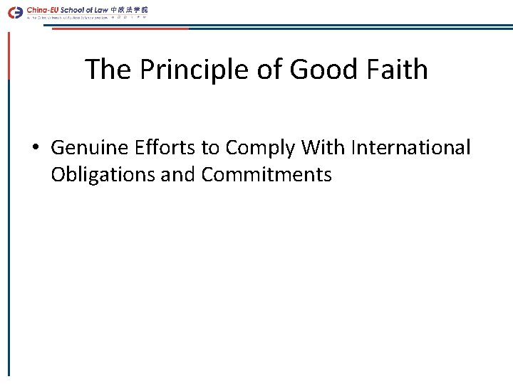 The Principle of Good Faith • Genuine Efforts to Comply With International Obligations and