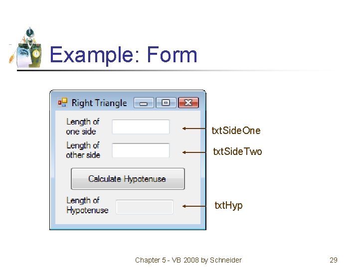 Example: Form txt. Side. One txt. Side. Two txt. Hyp Chapter 5 - VB