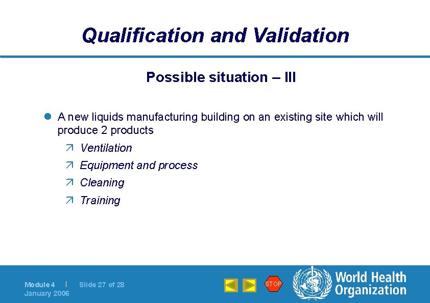 Qualification and Validation Possible situation – III l A new liquids manufacturing building on