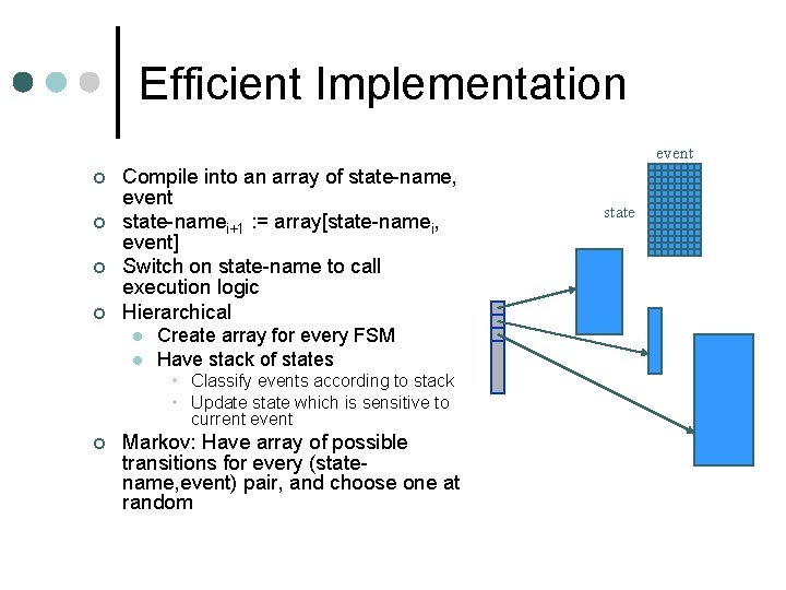 Efficient Implementation event ¢ ¢ Compile into an array of state-name, event state-namei+1 :