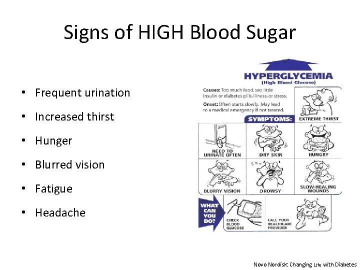 Signs of HIGH Blood Sugar • Frequent urination • Increased thirst • Hunger •