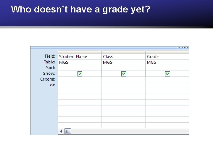 Who doesn’t have a grade yet? 