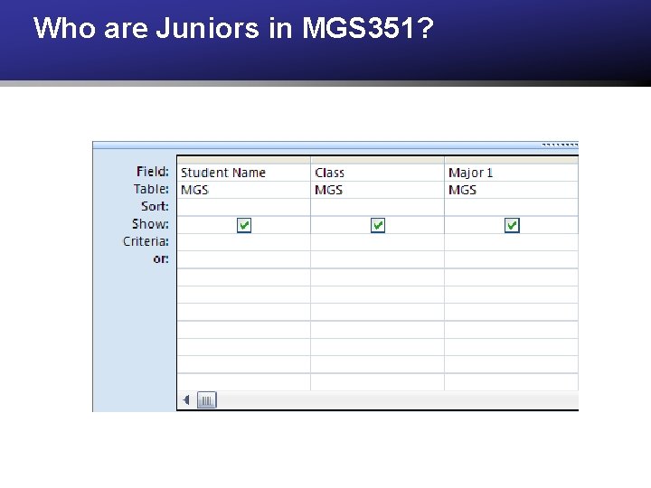 Who are Juniors in MGS 351? 