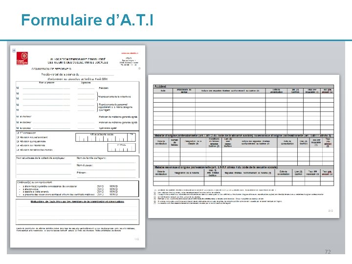 Formulaire d’A. T. I 72 