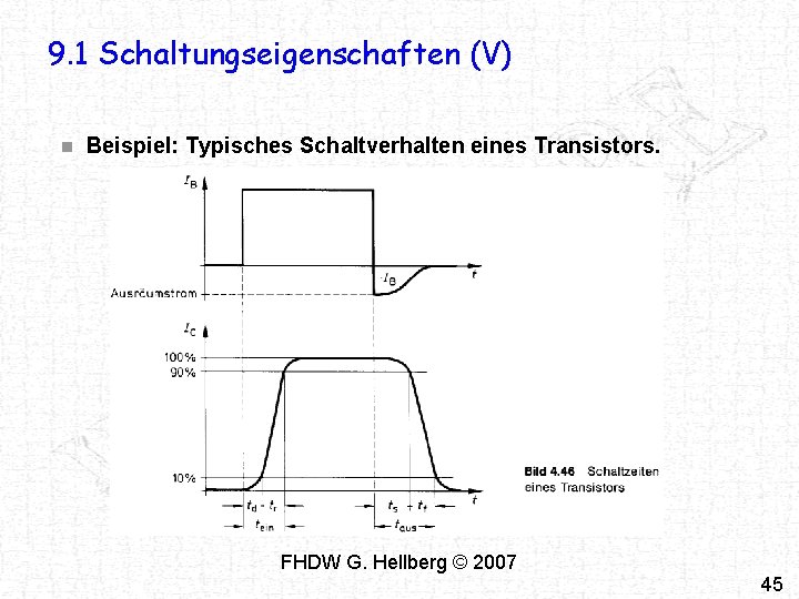 9. 1 Schaltungseigenschaften (V) n Beispiel: Typisches Schaltverhalten eines Transistors. FHDW G. Hellberg ©