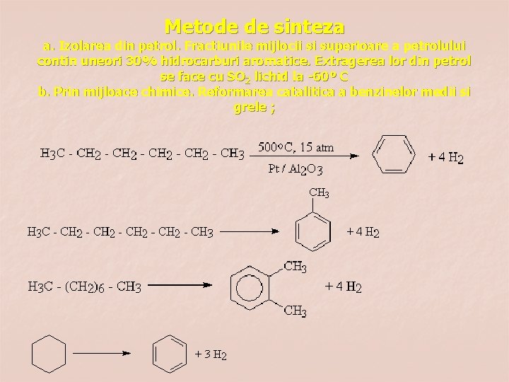 Metode de sinteza a. Izolarea din petrol. Fractiunile mijlocii si superioare a petrolului contin