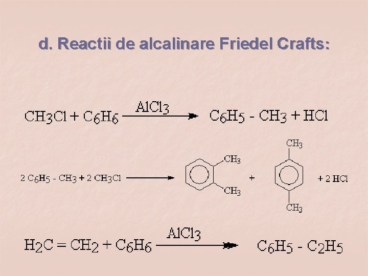 d. Reactii de alcalinare Friedel Crafts: 