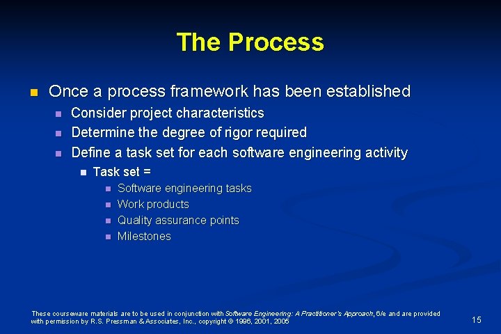 The Process n Once a process framework has been established n n n Consider