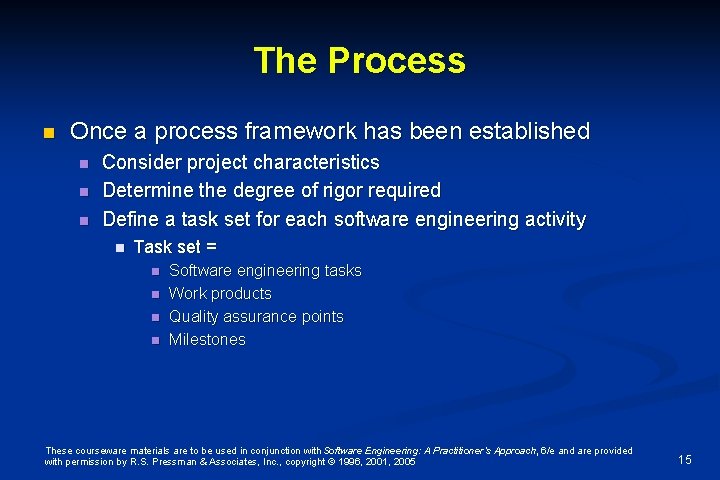 The Process n Once a process framework has been established n n n Consider