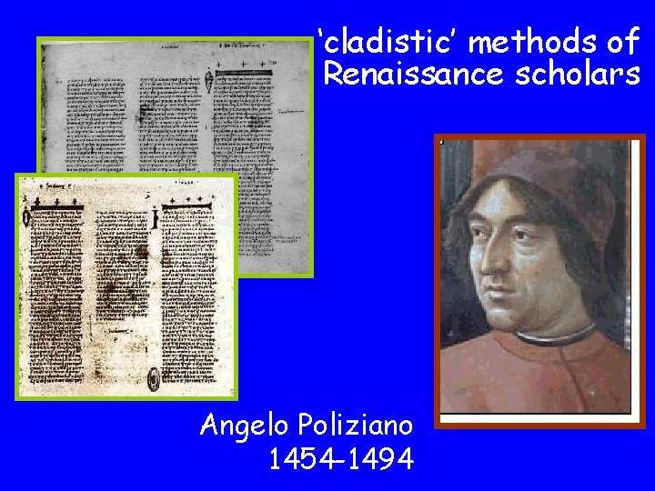 ‘cladistic’ methods of Renaissance scholars Angelo Poliziano 1454 -1494 