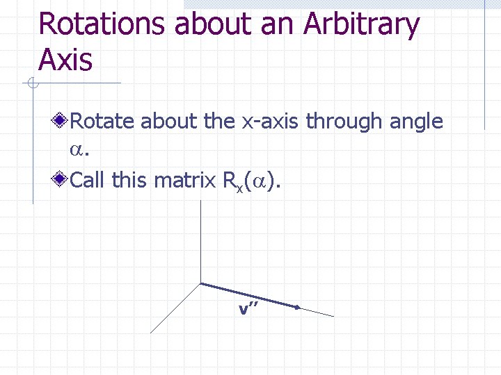 Rotations about an Arbitrary Axis Rotate about the x-axis through angle . Call this