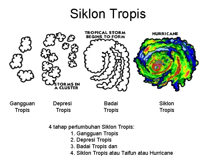 Siklon Tropis Gangguan Tropis Depresi Tropis Badai Tropis Siklon Tropis 4 tahap pertumbuhan Siklon