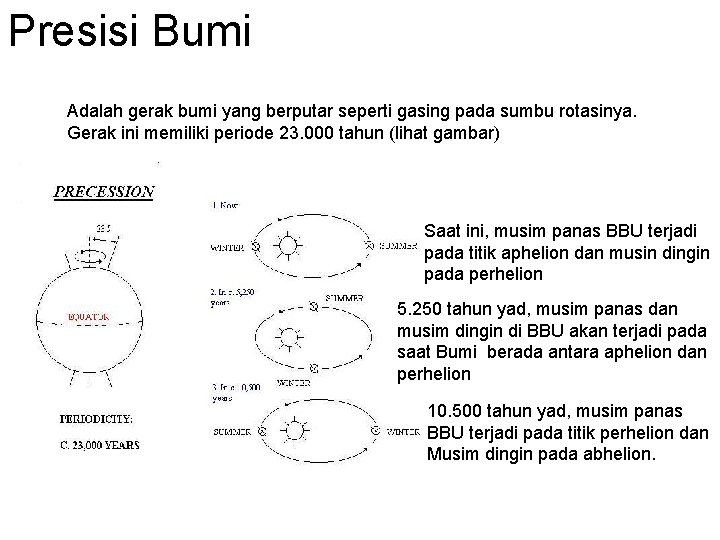 Presisi Bumi Adalah gerak bumi yang berputar seperti gasing pada sumbu rotasinya. Gerak ini