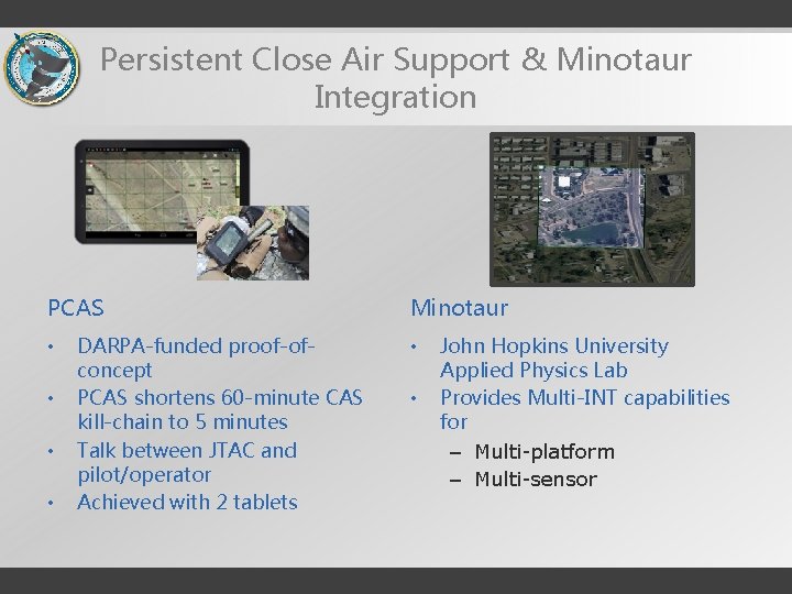 Persistent Close Air Support & Minotaur Integration PCAS • • DARPA-funded proof-ofconcept PCAS shortens