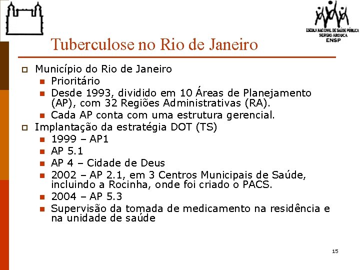 Tuberculose no Rio de Janeiro p p Município do Rio de Janeiro n Prioritário