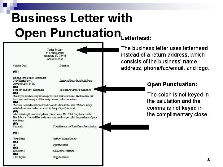 Business Letter with Open Punctuation. Letterhead: The business letter uses letterhead instead of a