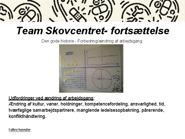 Team Skovcentret- fortsættelse Den gode historie - Forbedring/ændring af arbejdsgang: Udfordringer ved ændring af