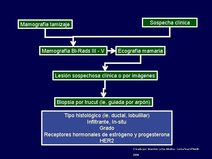 Sospecha clínica Mamografía tamizaje Mamografía Bi-Rads III - V Ecografía mamaria Lesión sospechosa clínica