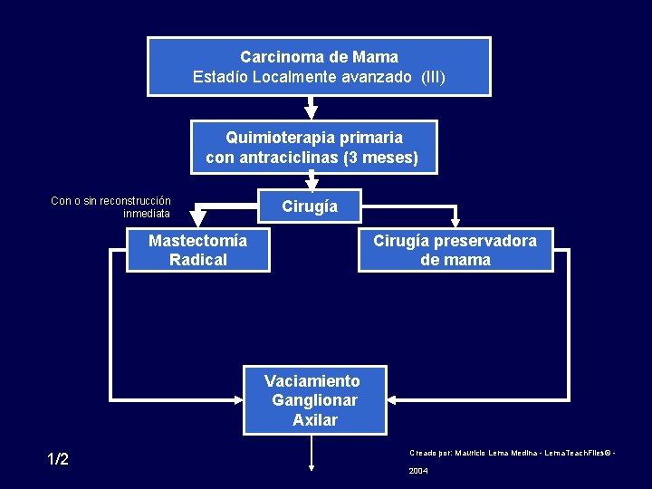 Carcinoma de Mama Estadío Localmente avanzado (III) Quimioterapia primaria con antraciclinas (3 meses) Con