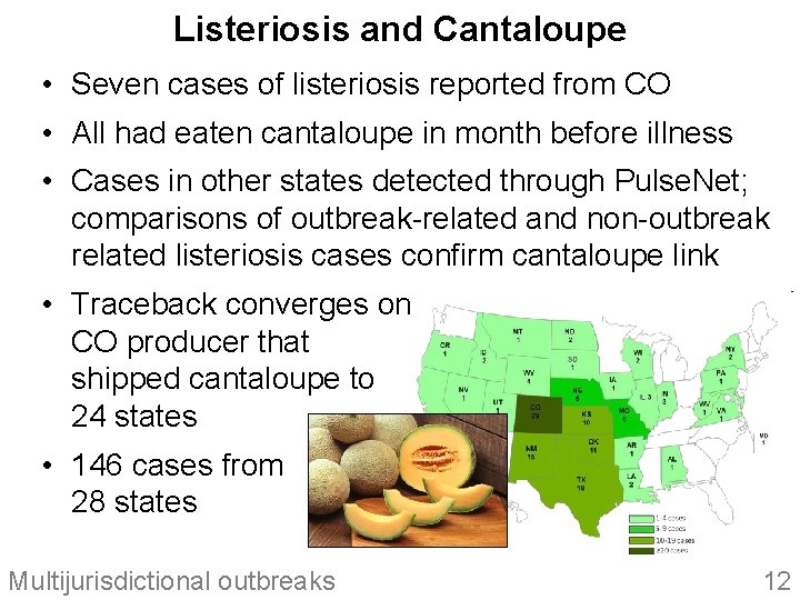 Listeriosis and Cantaloupe • Seven cases of listeriosis reported from CO • All had