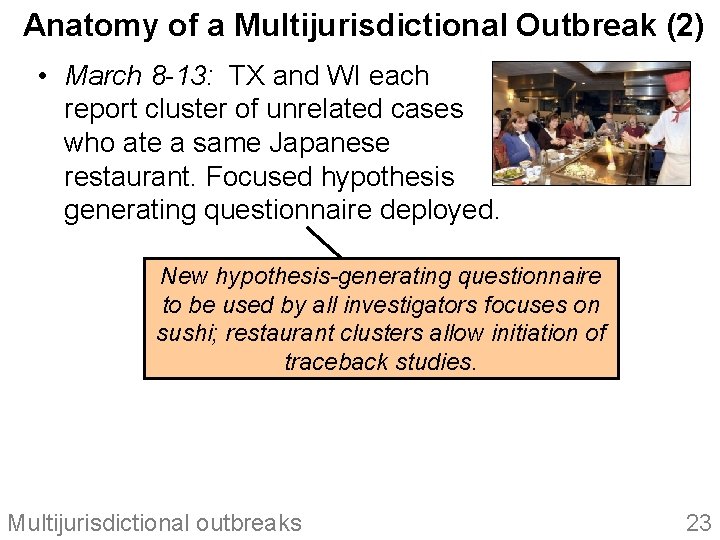 Anatomy of a Multijurisdictional Outbreak (2) • March 8 -13: TX and WI each