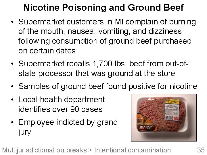 Nicotine Poisoning and Ground Beef • Supermarket customers in MI complain of burning of