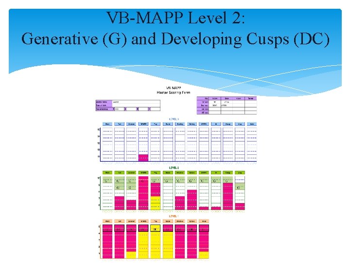 VB-MAPP Level 2: Generative (G) and Developing Cusps (DC) VB-MAPP Level 2: Generative (G) and Developing Cusps (DC)