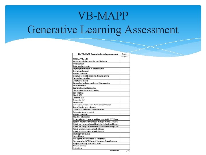 VB-MAPP Generative Learning Assessment VB-MAPP Generative Learning Assessment