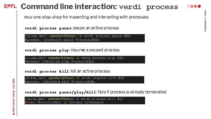 Your one-stop-shop for inspecting and interacting with processes verdi process pause: pause an active