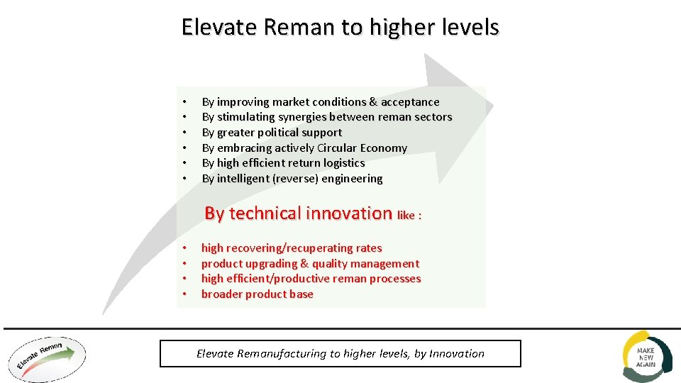 Elevate Reman to higher levels • • • By improving market conditions & acceptance