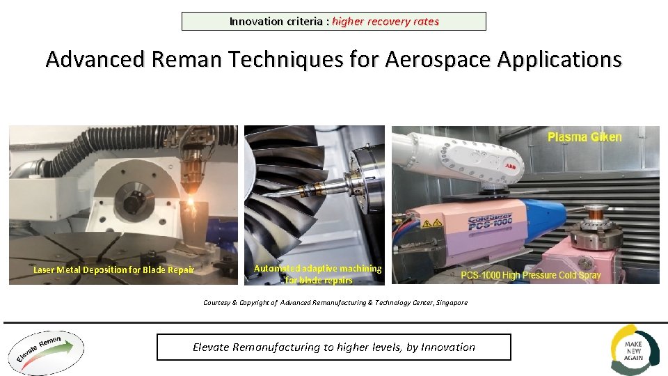 Innovation criteria : higher recovery rates Advanced Reman Techniques for Aerospace Applications Laser Metal