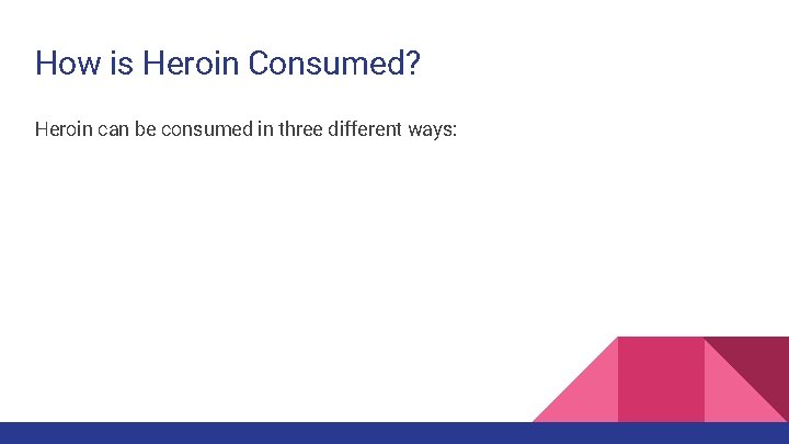 How is Heroin Consumed? Heroin can be consumed in three different ways: 