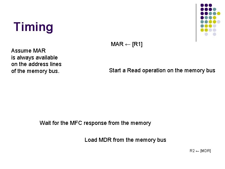 Timing MAR ← [R 1] Assume MAR is always available on the address lines