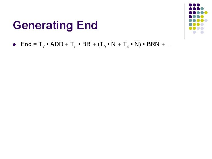 Generating End l End = T 7 • ADD + T 5 • BR