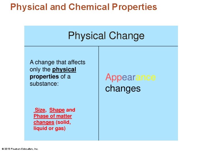 Physical and Chemical Properties © 2013 Pearson Education, Inc. 