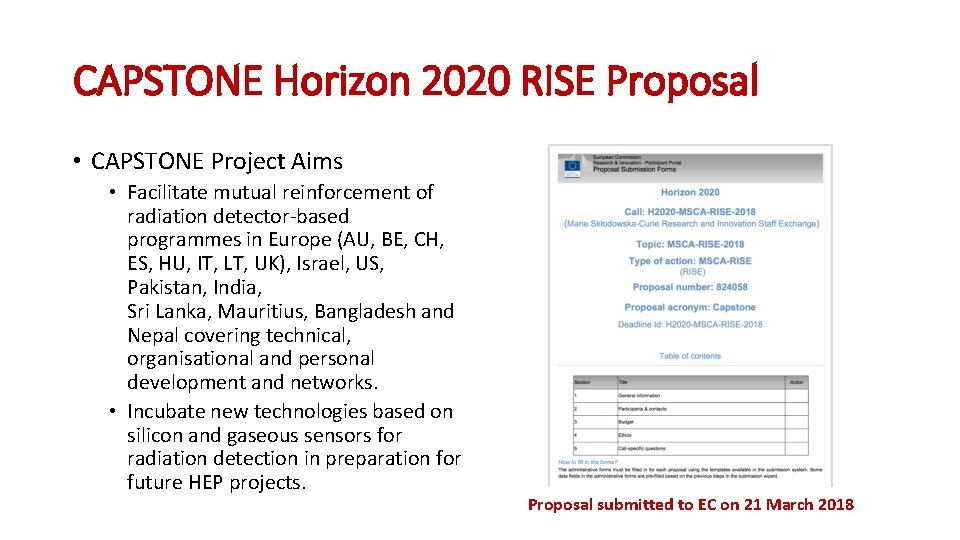 CAPSTONE Horizon 2020 RISE Proposal • CAPSTONE Project Aims • Facilitate mutual reinforcement of