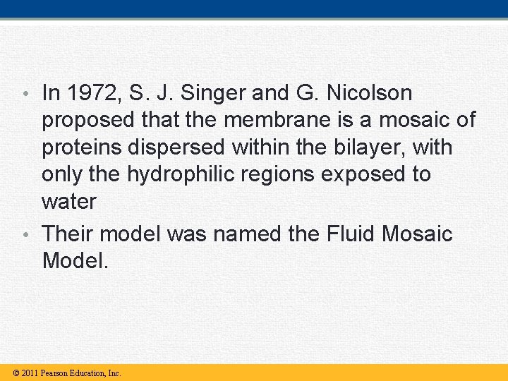  • In 1972, S. J. Singer and G. Nicolson proposed that the membrane
