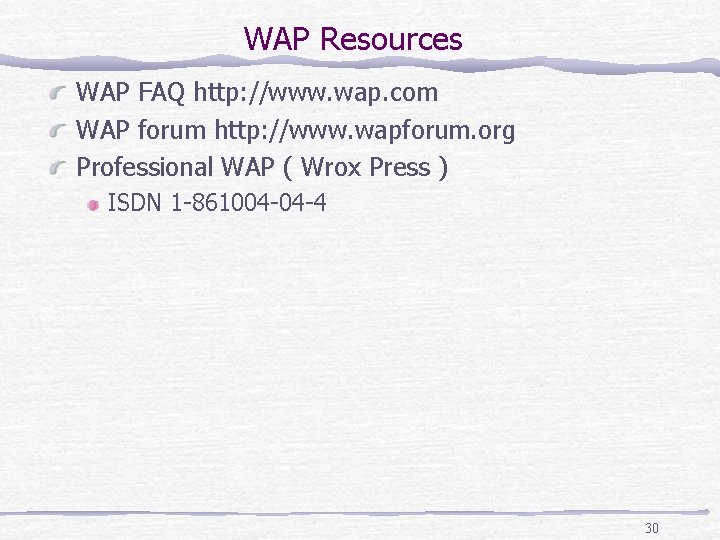 WAP Resources WAP FAQ http: //www. wap. com WAP forum http: //www. wapforum. org