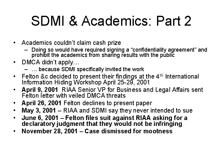 SDMI & Academics: Part 2 • Academics couldn’t claim cash prize – Doing so