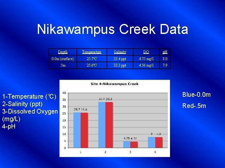 Nikawampus Creek Data Depth Temperature Salinity DO p. H 0. 0 m (surface) 25.