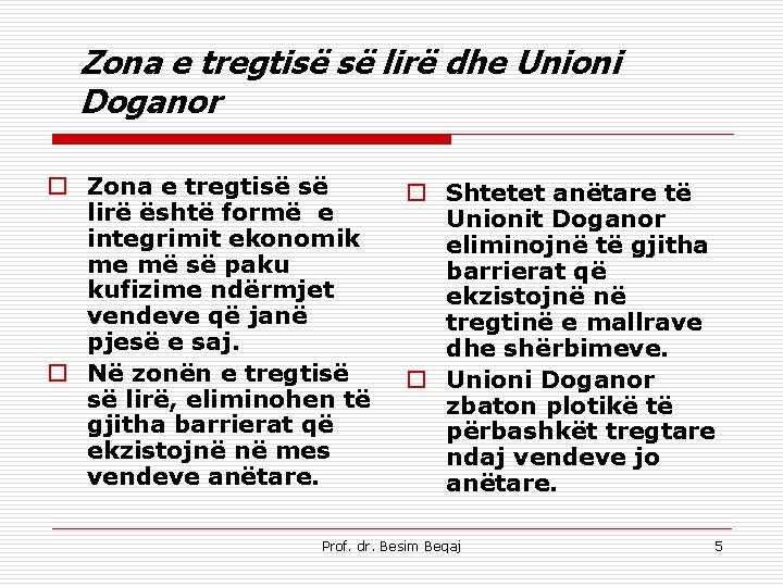 Zona e tregtisë së lirë dhe Unioni Doganor o Zona e tregtisë së lirë